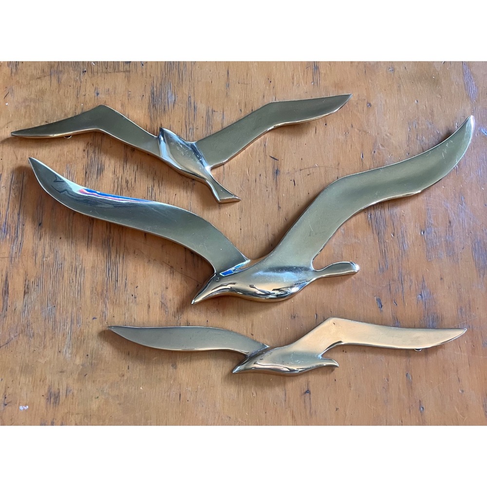 Vintage Brass Seagull Wall Art Set 3 Gold Mid Century Modern Coastal Decor